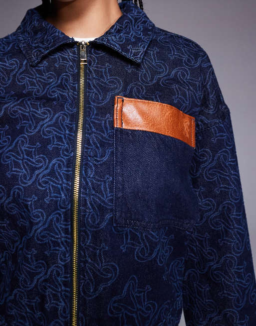 River Island mongrammed denim jacket in dark denim (part of a set), 4 of 4
