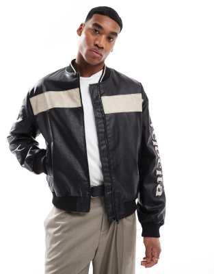 River Island Mono Sport Bomber Jacket In Black