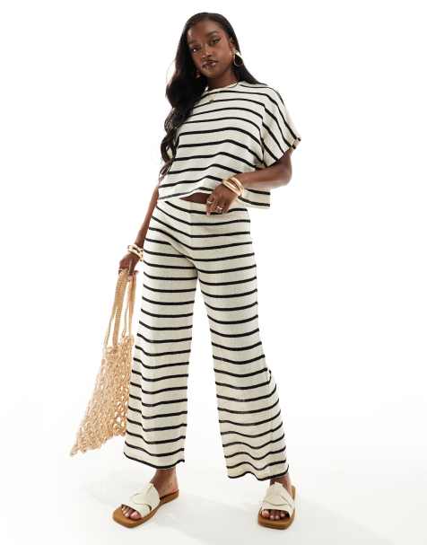 River Island mono stripe crochet trouser co-ord in black - view 1