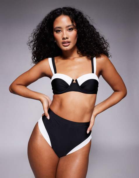 River Island monochrome high waisted bikini briefs in black - view 1
