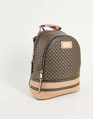 River Island monogram backpack in brown