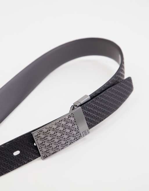 Boss Leather Monogram Belt - Black