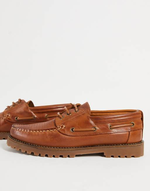 River Island monogram boat shoe in brown ASOS