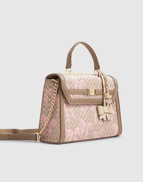 River Island Monogram bow print charm tote bag in beige - view 1