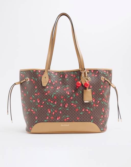 River Island monogram cherry shopper bag in dark brown