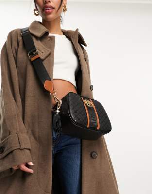 River Island Monogram cross body bag and purse in black - ASOS Price Checker