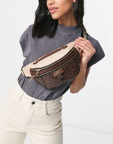 River Island monogram crossbody sling bag in brown