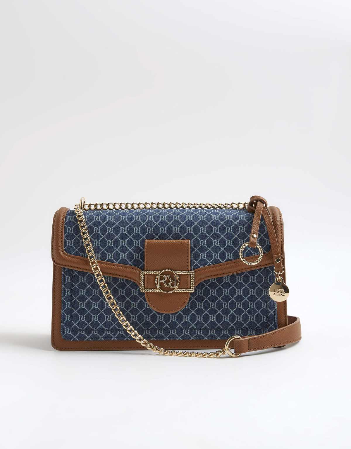 River Island Monogram denim shoulder bag in blue - dark