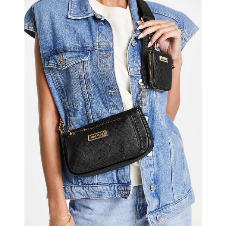 River island black double pocket messenger bag sale