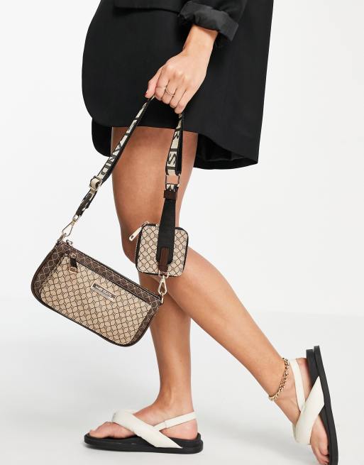 River Island scoop monogram shoulder bag in brown