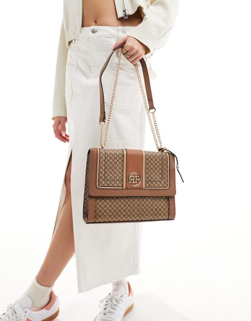 River island beige online monogram bag