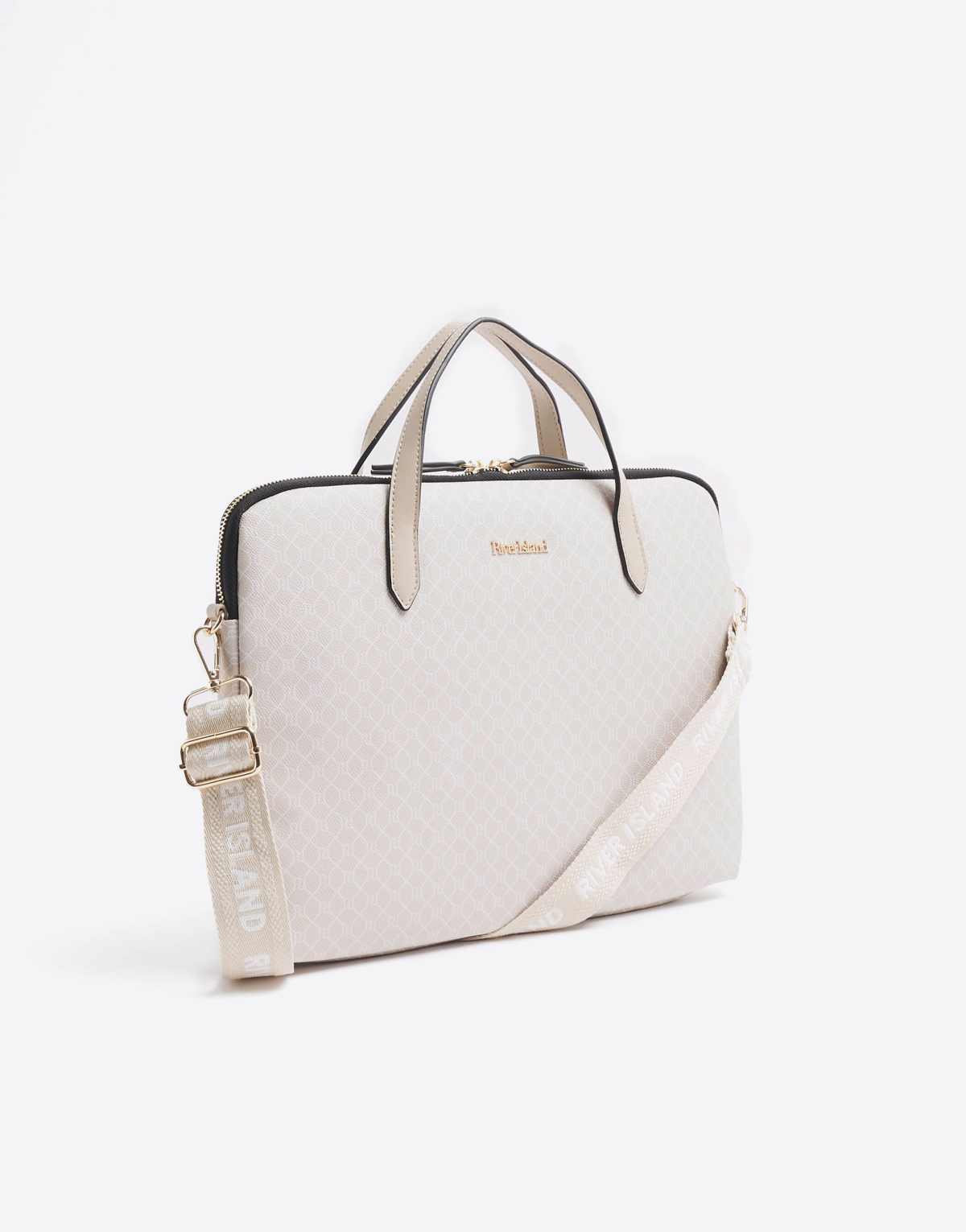 River Island Monogram laptop case in beige - light
