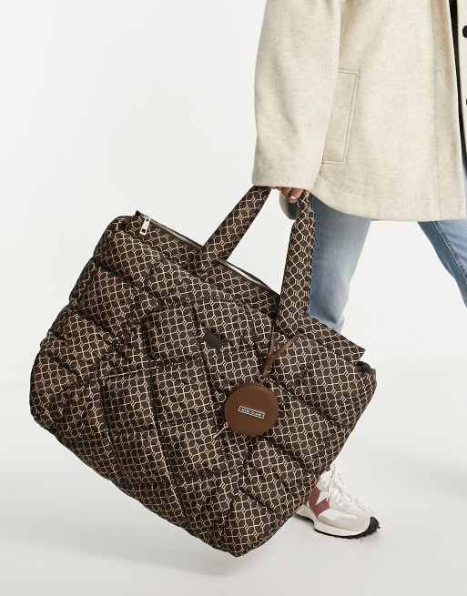 River Island monogram large puffer tote in brown