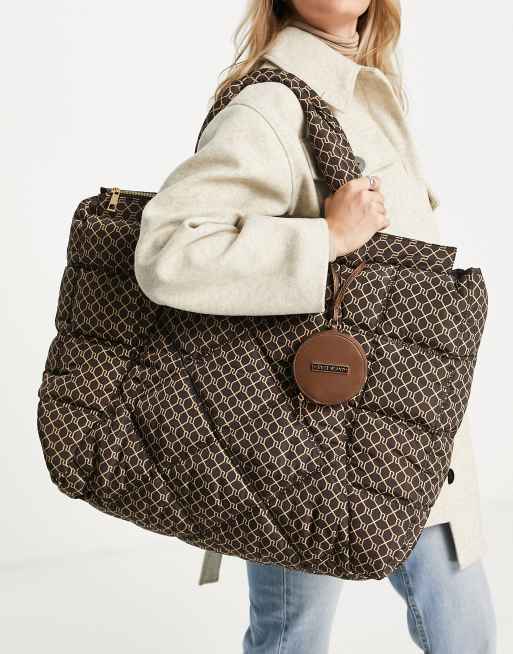 River Island monogram large puffer tote in brown