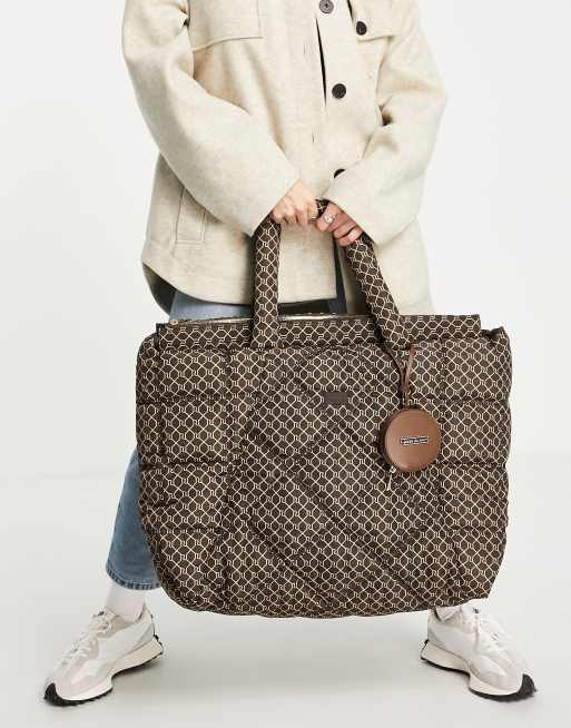 River Island Monogram Shopper Tote in Brown