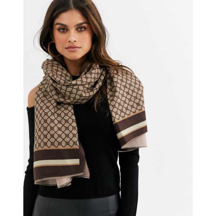 River Island monogram printed scarf in brown