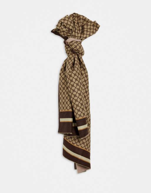 River Island monogram printed scarf in brown