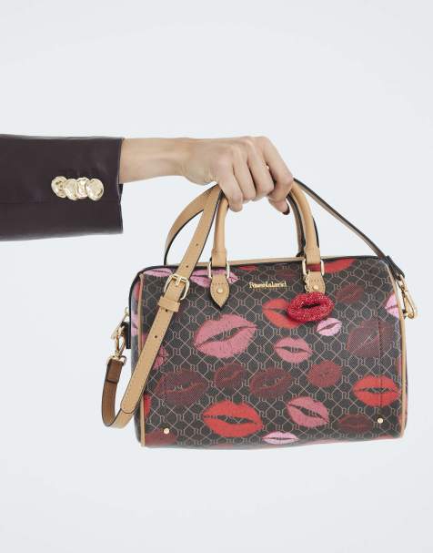 River Island Monogram lips print cross body bag in brown - dark - view 1
