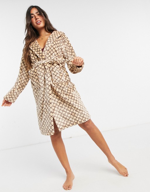 River Island monogram logo dressing gown in brown
