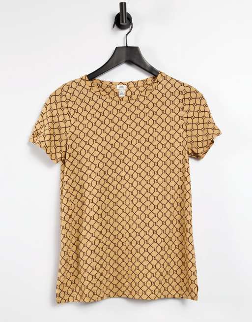 River Island monogram logo tshirt in brown ASOS