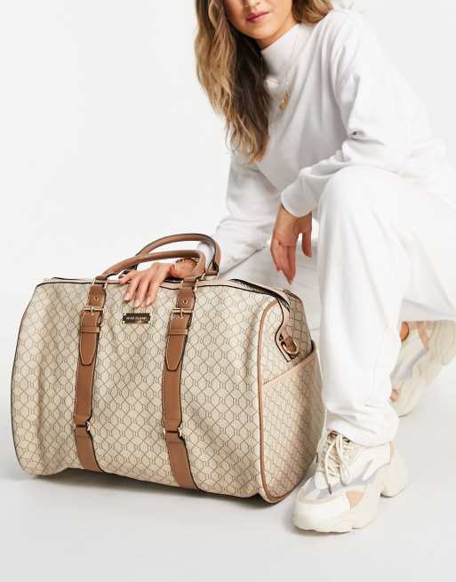 River Island Womens Beige Ri Monogram Barrel Travel Bag, £50.00