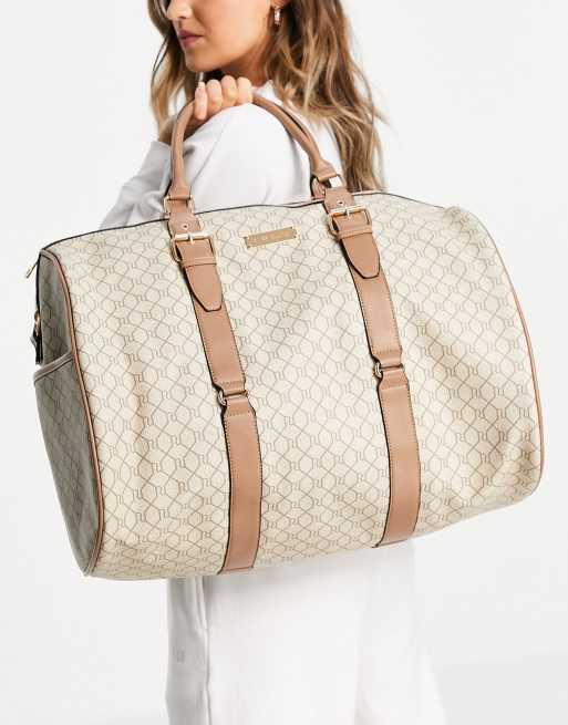 River Island monogram weekend bag in beige