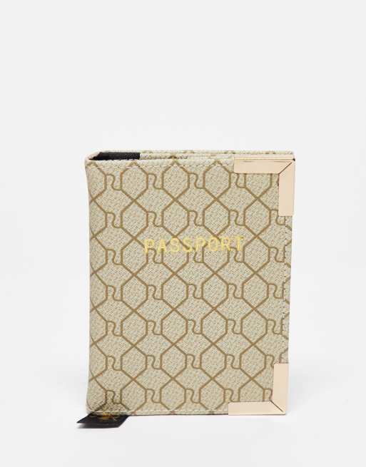 River Island monogram passport holder in beige ASOS