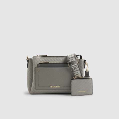 River Island Monogram pocket front cross body bag in grey - view 1