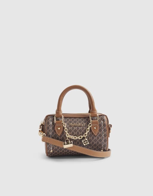 River Island Monogram print cross body bowler bag in brown, 3 of 4