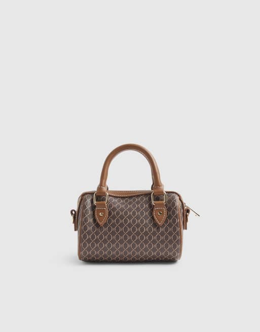 River Island Monogram print cross body bowler bag in brown, 4 of 4