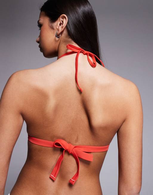 River Island monogram printed bikini top in orange, 2 of 4