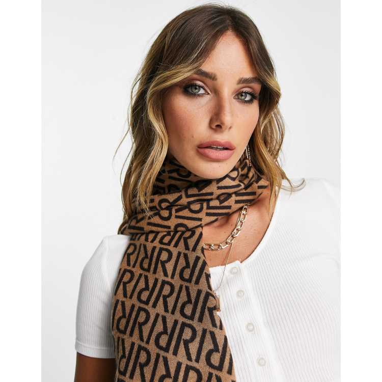 River Island monogram lightweight scarf in brown