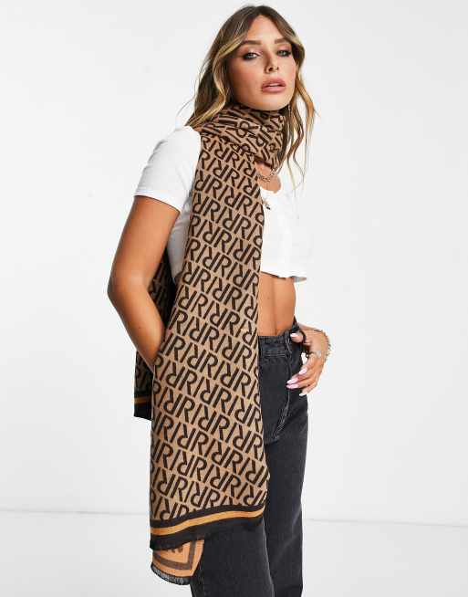 River Island monogram lightweight scarf in brown