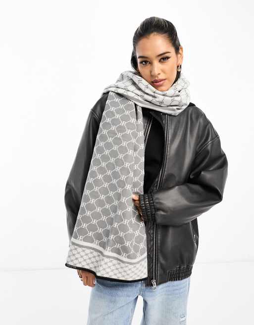 River Island monogram scarf in gray ASOS