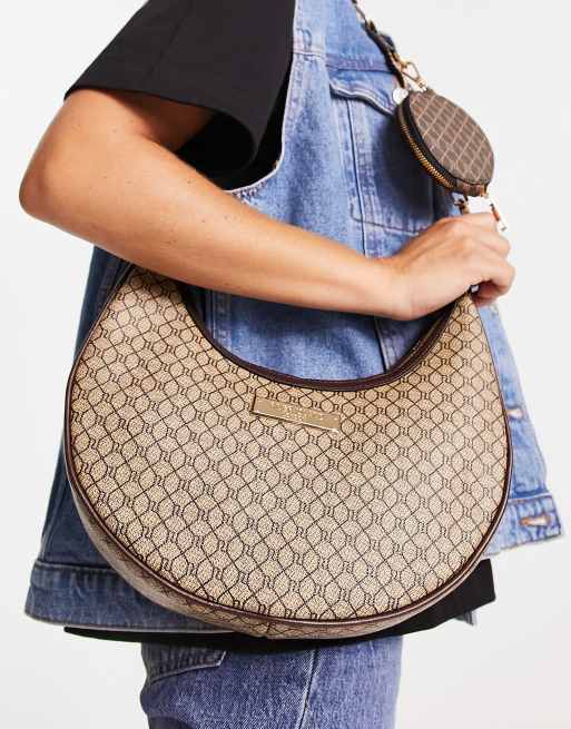 River Island monogram scoop cross body bag in brown ASOS