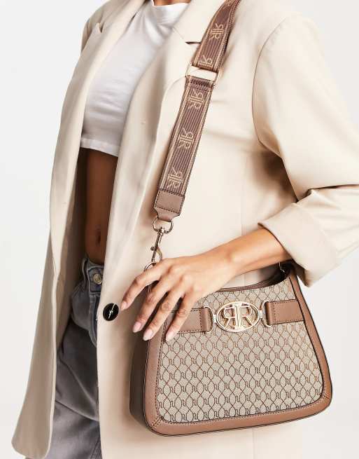 River Island scoop monogram shoulder bag in brown