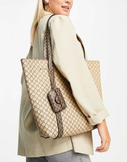 River Island Monogram Shopper Tote in Brown