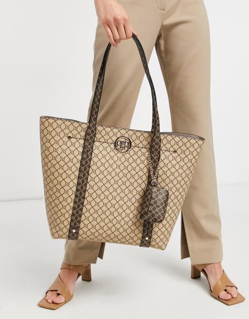 River Island monogram shopper bag with pouch in brown