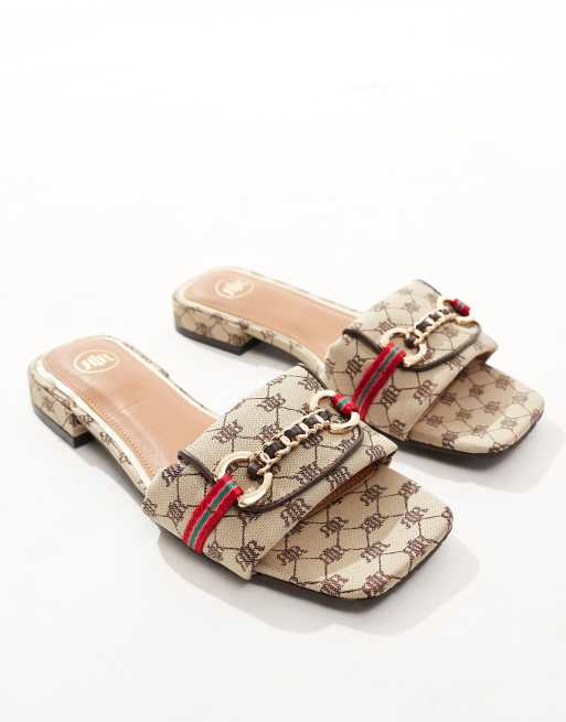 River Island monogram snaffle mule in beige | ASOS 