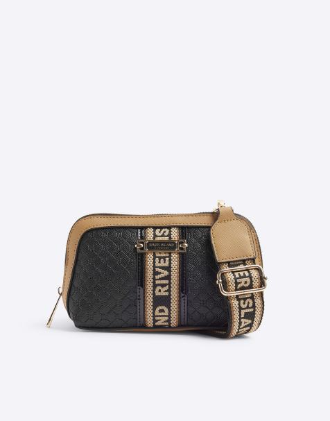 River Island Monogram webbing cross body bag in black - view 1