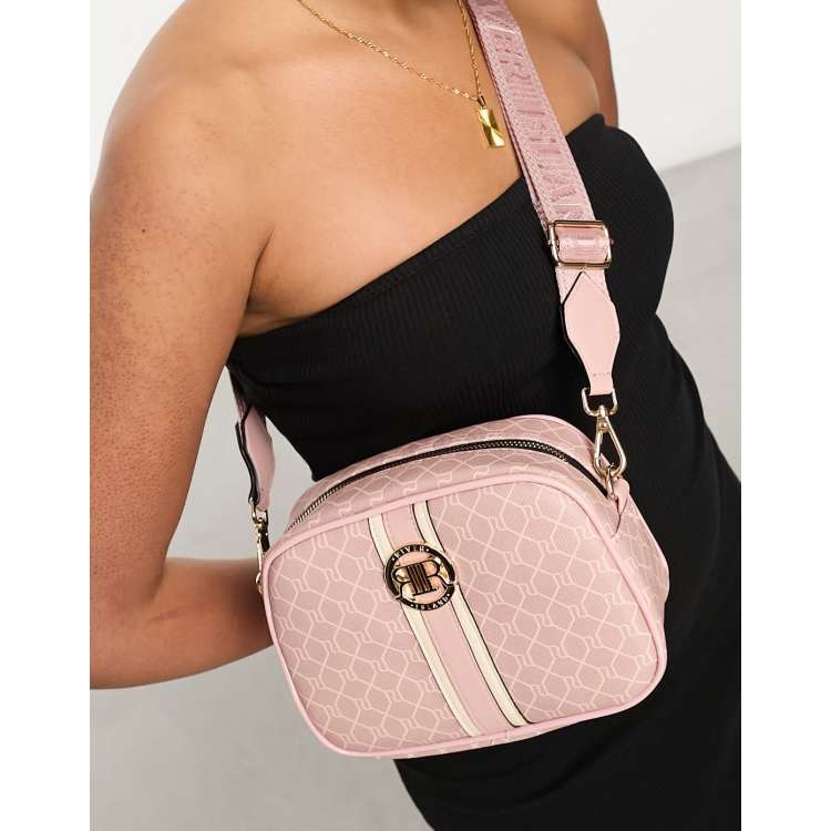 River Island Monogram Webbing cross body bag in Pink