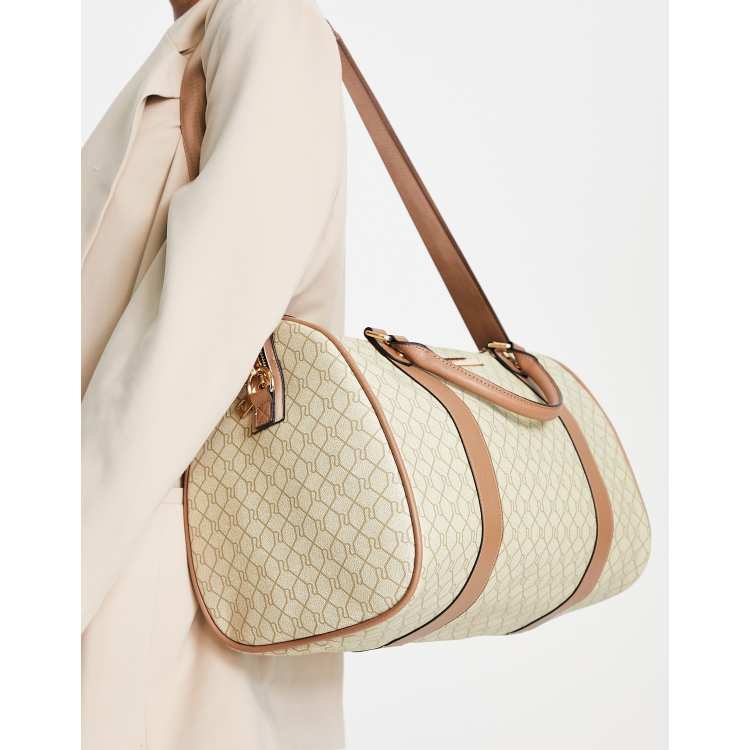 River Island jacquard barrel bag in beige