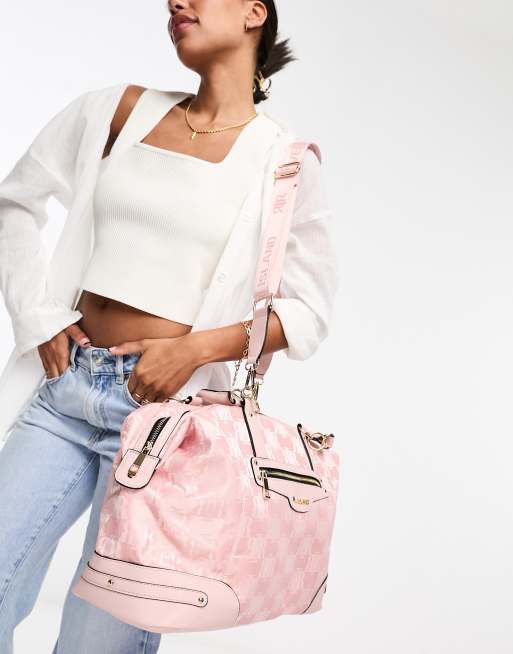 River Island monogram weekend holdall in light pink