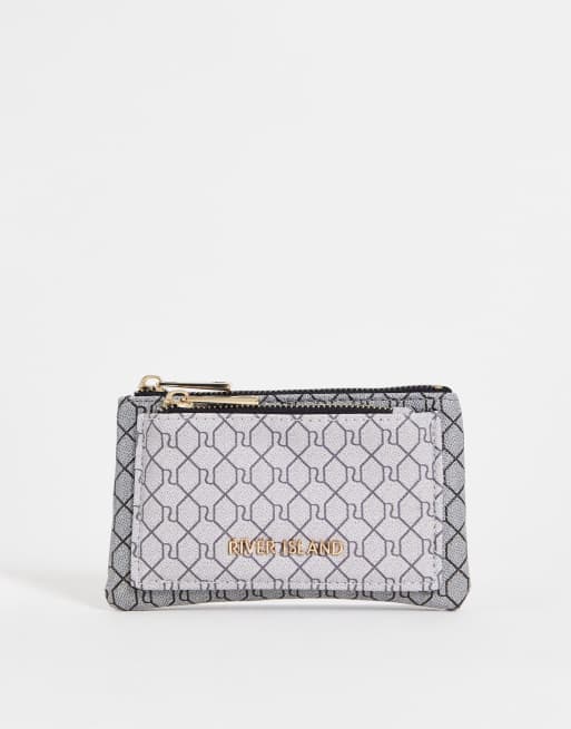 River Island monogram zip pouch purse in grey