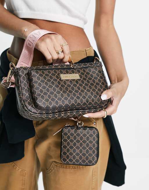 River Island Monogram Double Pouchette Cross Body In Brown | ModeSens