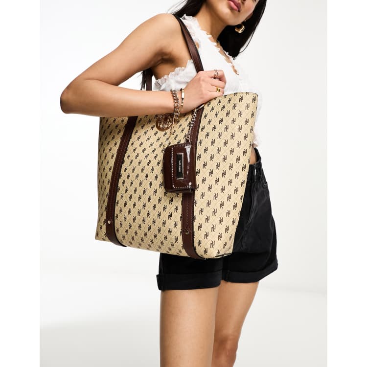 River Island Monogram Shopper Tote in Brown