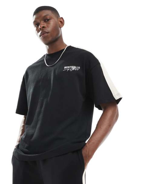 River Island Monticello oversized t-shirt co-ord in black - view 1