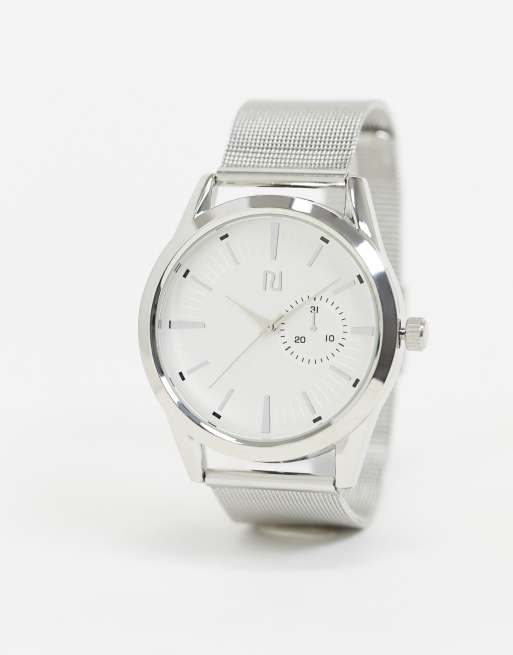 River Island Montre homme avec bracelet en maille Argent