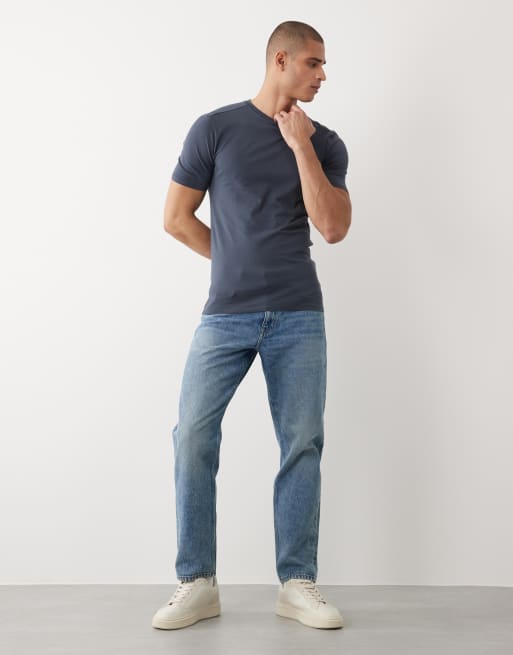 River Island – Mörkblå t-shirt i muscle fit, 3 av 5