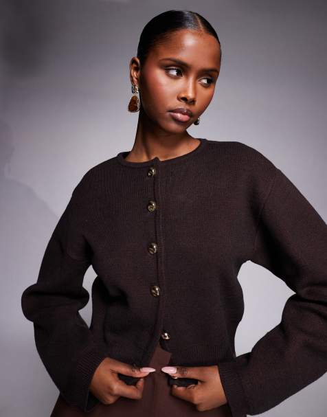 River Island – Mörkbrun kofta med strukturerade ärmar - view 1